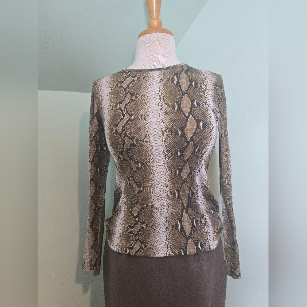Womyn Snake Print Blouse - Brown and Cream